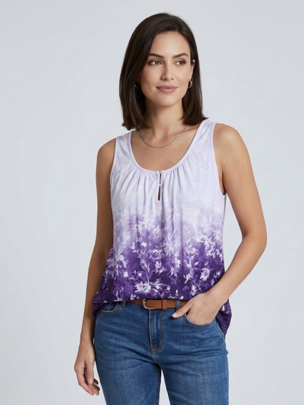 Evri Sleeveless Purple Ombre Floral Tank Top